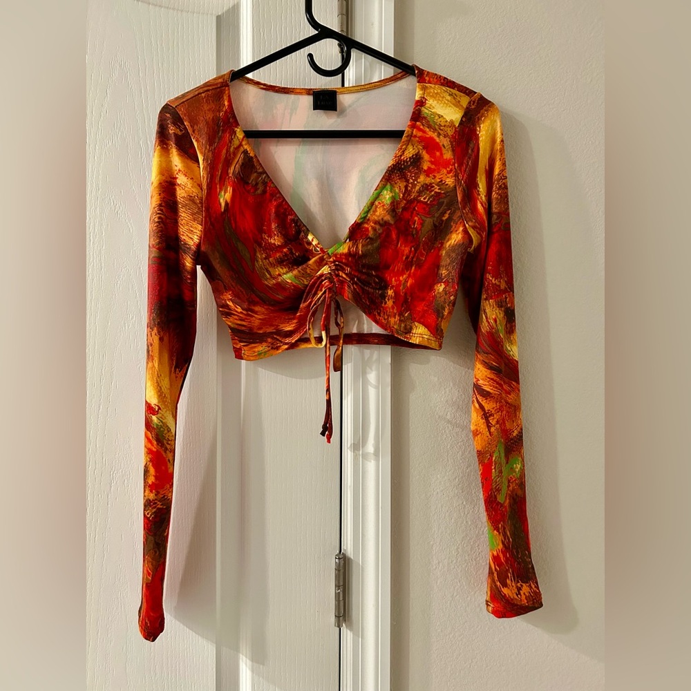 NWOT Vibrant Multicolor Long Sleeve Crop Top and Skirt Set